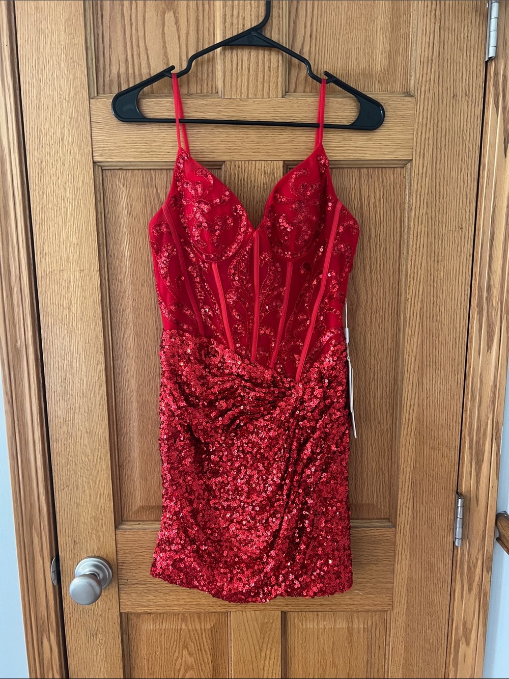 Red Sequin Bodycon Dress - Sleek Spaghetti Strap Evening Dress